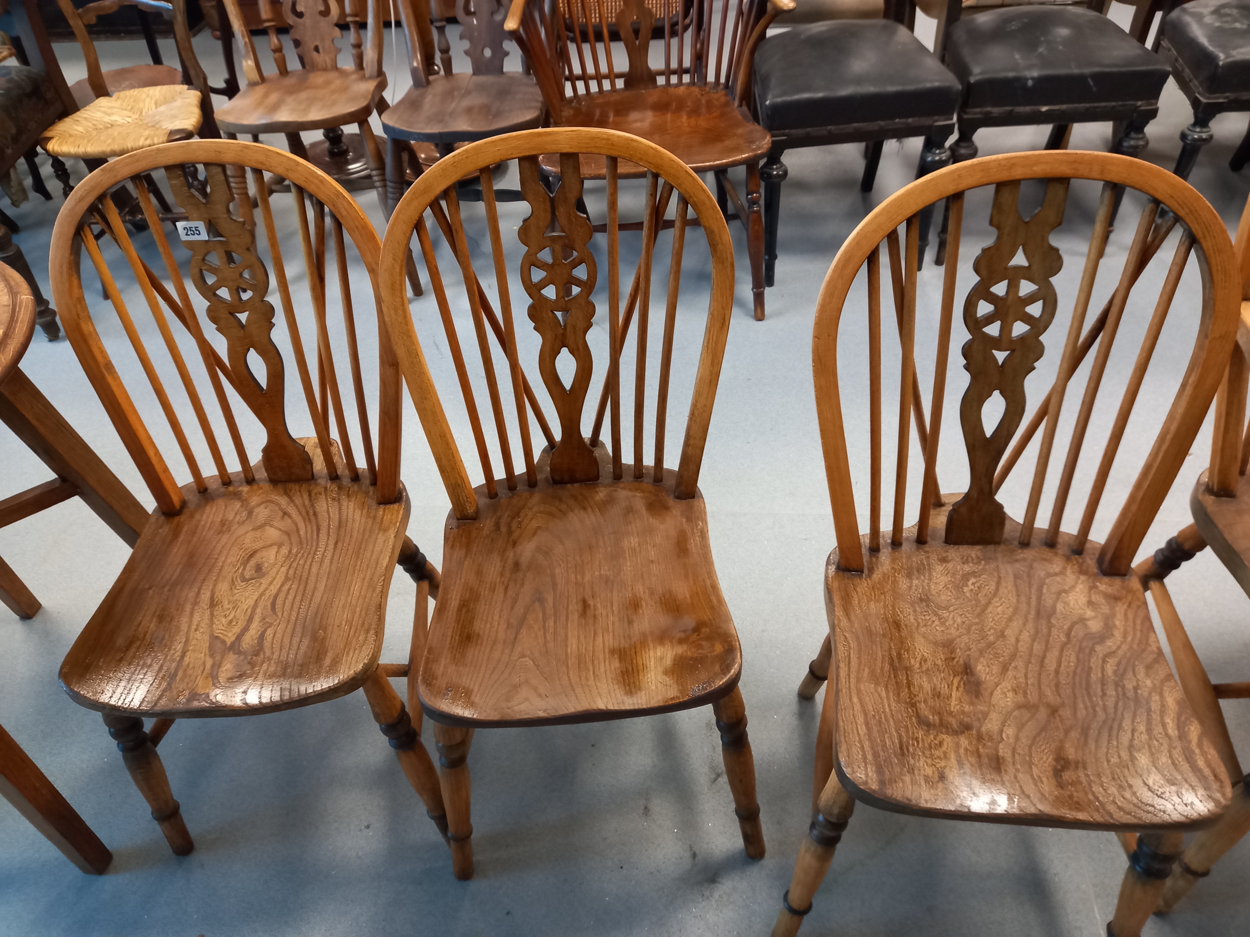 3 VICTORIAN BEECH WHEEL BACK CHAIRS