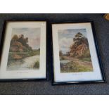 PAIR OF COLOURED PRINTS OF COTTAGES