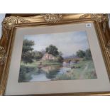 PRINT OF VICTORIAN SCENE BY RIVER