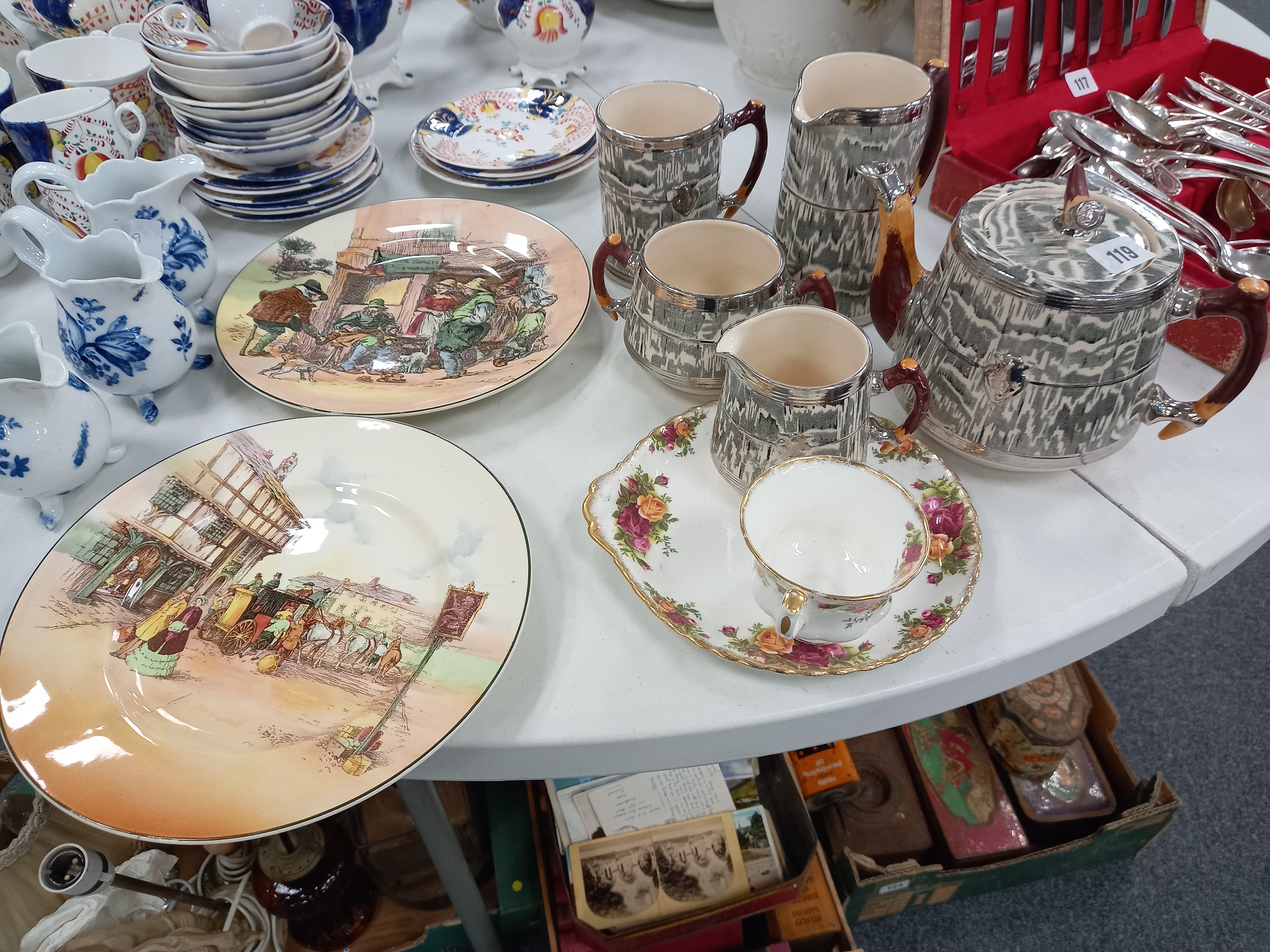 STAFFORDSHIRE TEAPOT, MILK, SUGAR, JUG