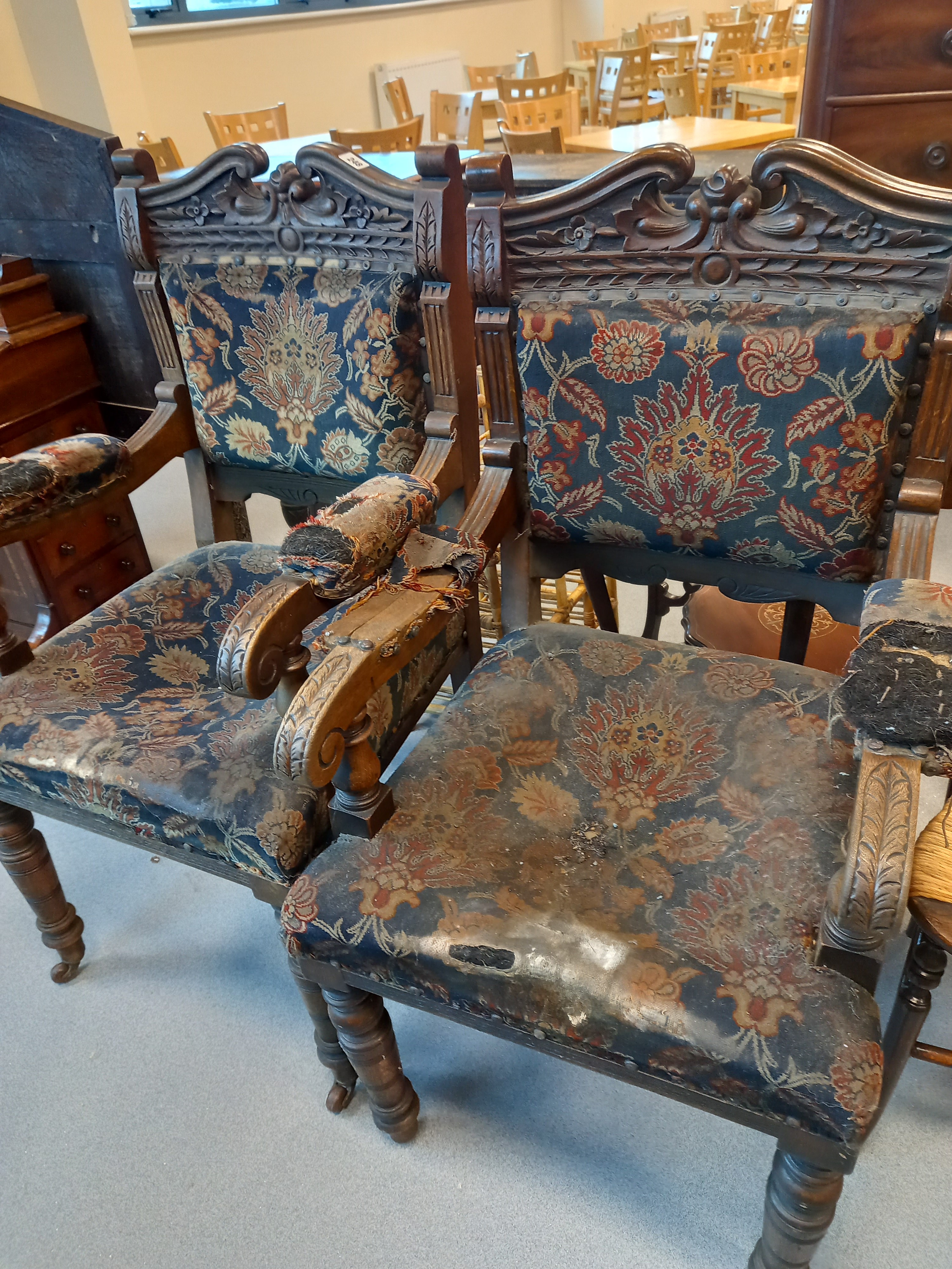 PAIR OF VICTORIAN OAK CARVED CHAIRS