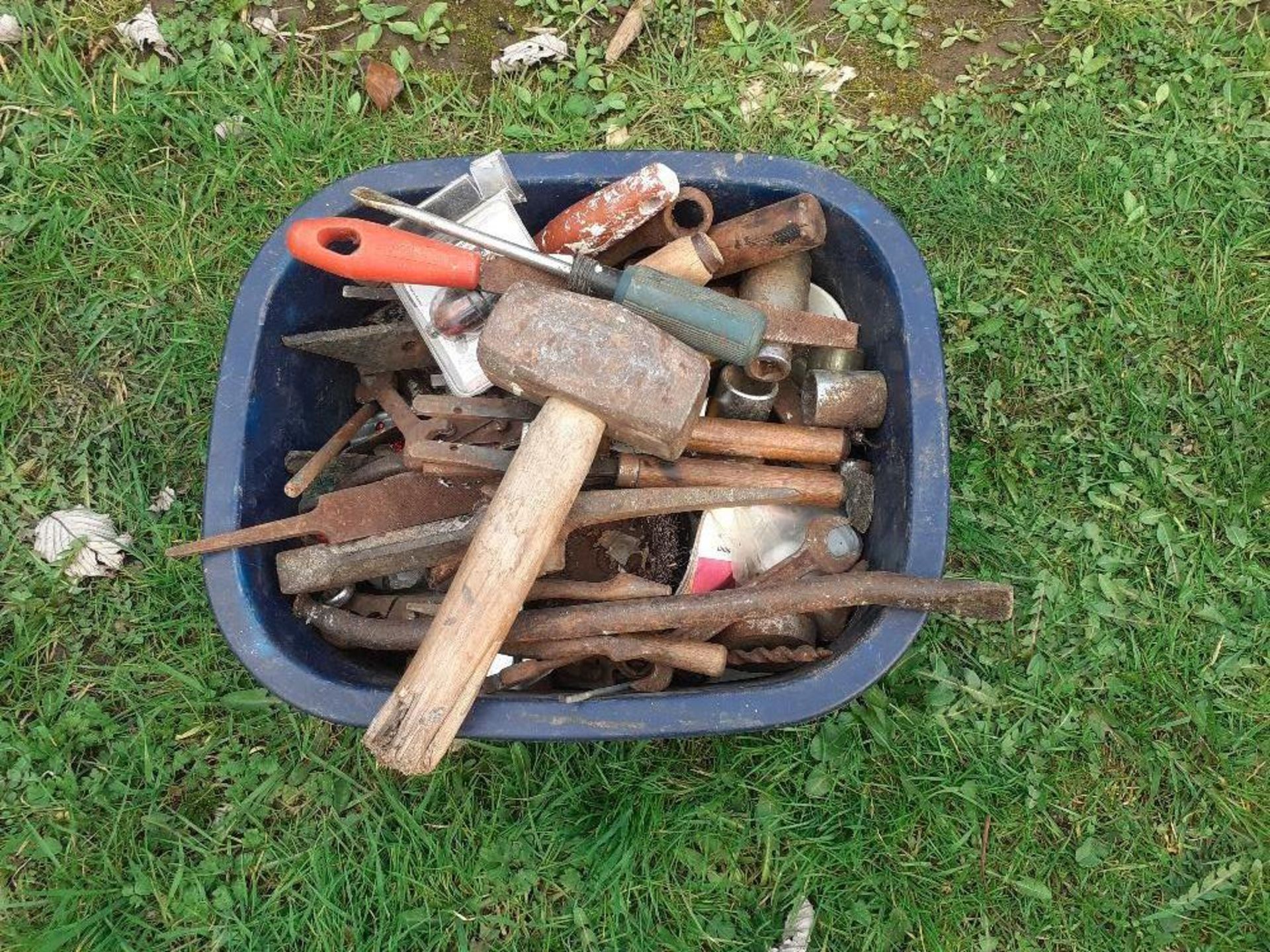 METAL BUCKET OF TOOLS