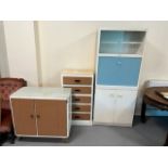 KITCHEN CUPBOARD & 2 PAINTED CHESTS