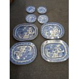 4 VICTORIAN WILLOW PATTERN MEAT PLATES