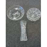 2 CUT GLASS FRUIT BOWLS & CUT GLASS VASE