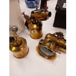 2 BRASS BLOW LAMPS & CYCLE HEAD LAMP