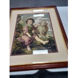 FRAMED TAPESTRY OF A CHILD WITH LAMB