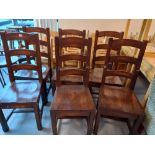 6 HEAVY STAINED PINE DINING CHAIRS