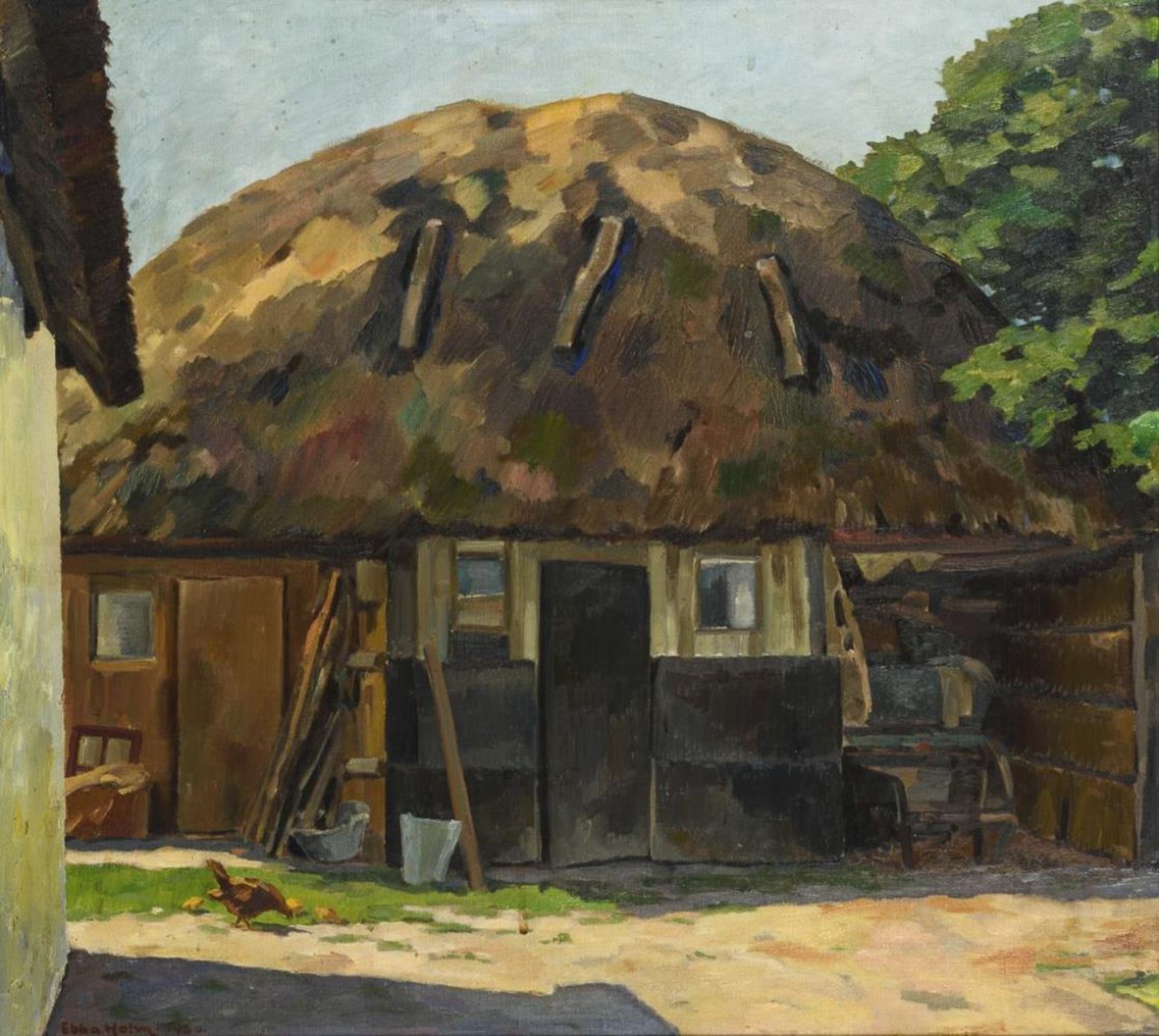 HOLM, Ebba (1889 Frederiksberg - 1967 Kopenhagen). Reetgedecktes Bauernhaus.