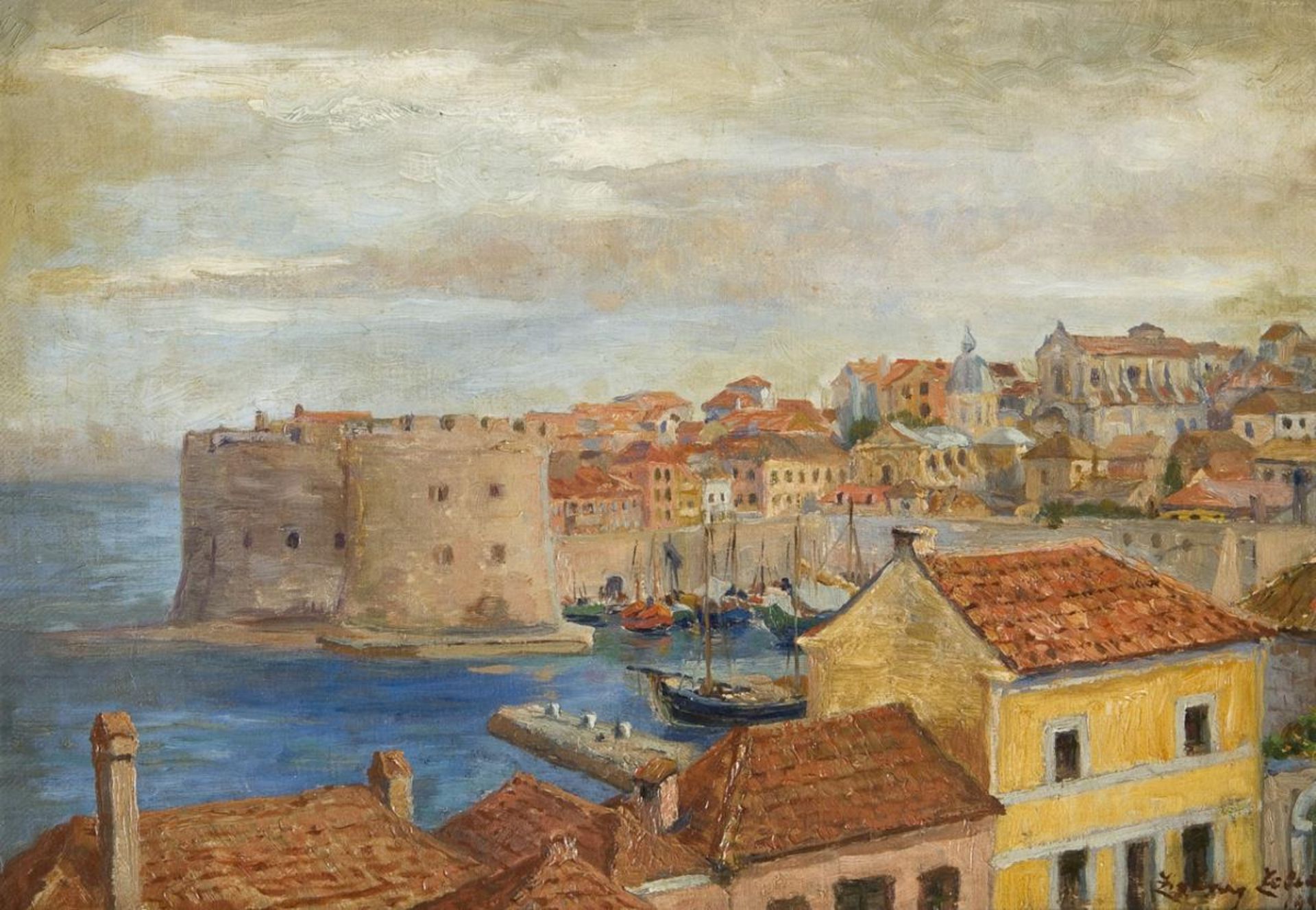 KROATISCHER MALER ERSTE HÄLFTE 20. JAHRHUNDERT. Der alte Hafen von Dubrovnik.