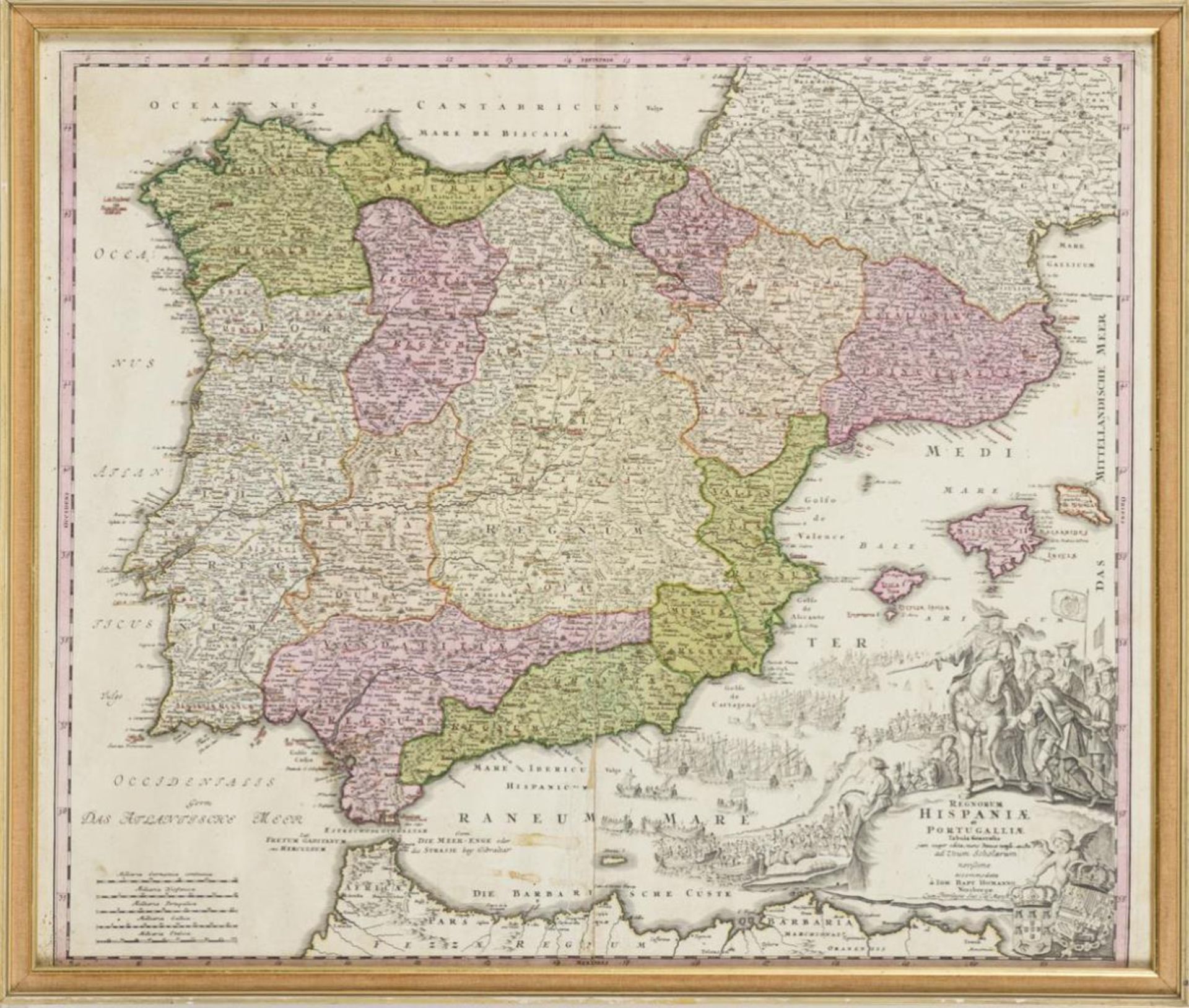 HOMANN, Johann Baptist (1664 Oberkammlach - 1724 Nürnberg). Landkarte der Iberischen Halbinsel.