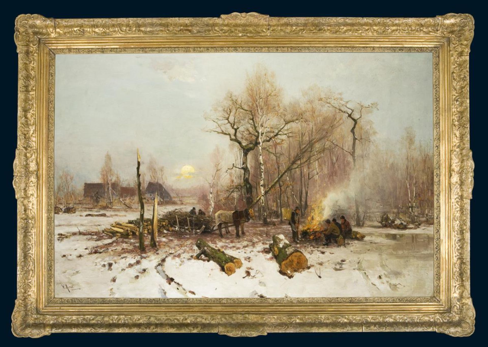 MORAS, Walter (1856 Berlin - 1925 Berlin). Holzfäller in romantischer Winterlandschaft.| s. Nachtrag - Bild 2 aus 4