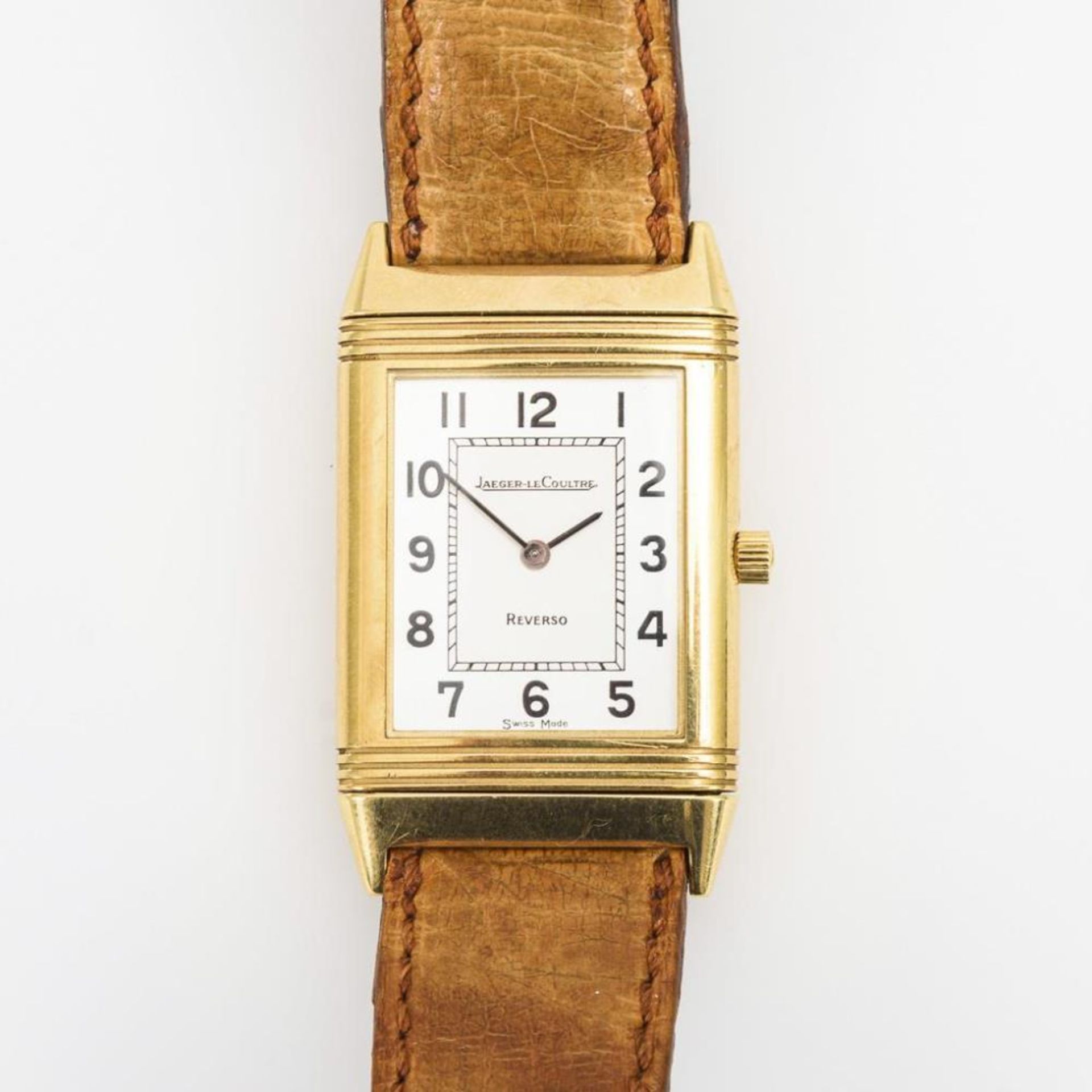 Goldene "Reverso"-Armbanduhr in Originaletui Jaeger-LeCoultre.