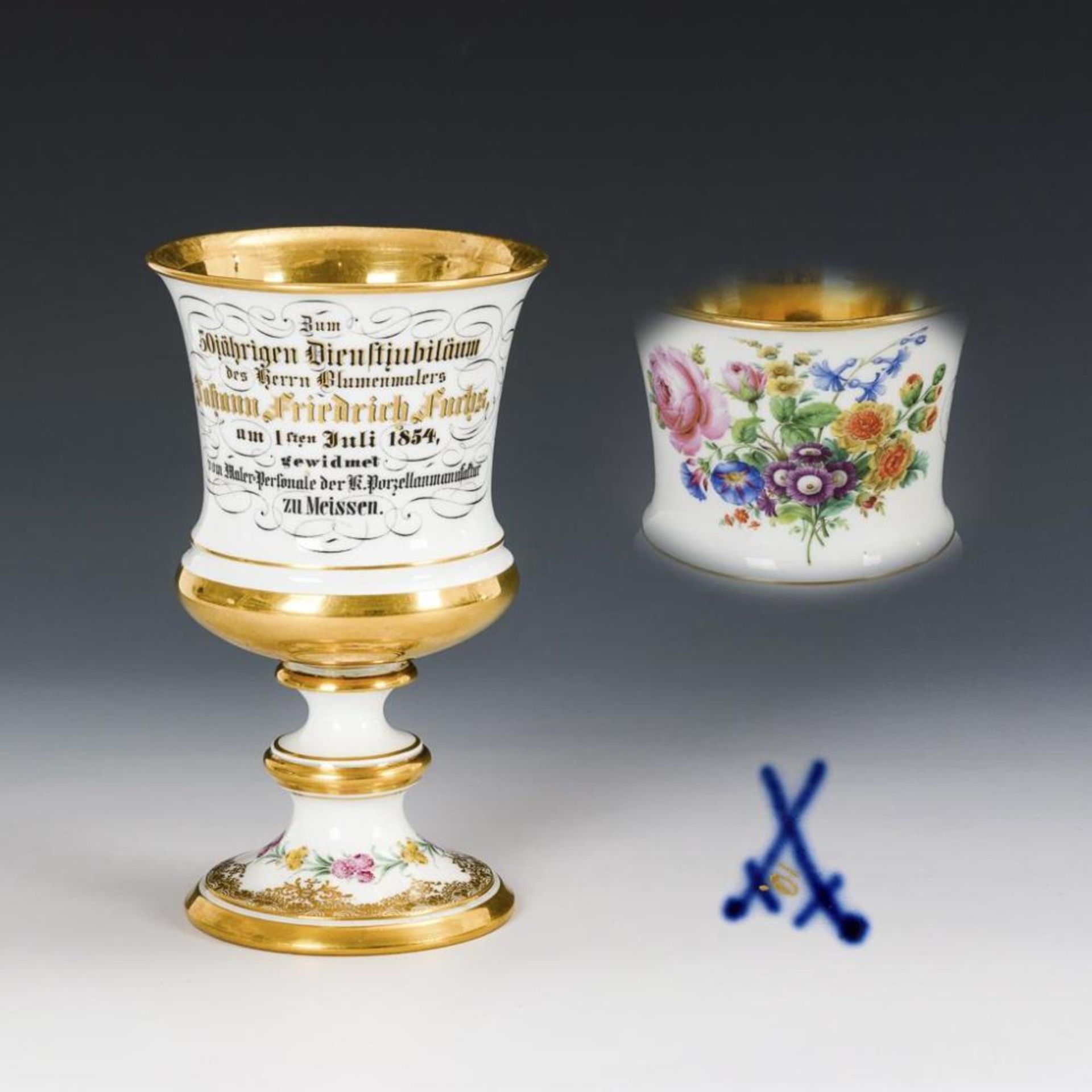 Pokal mit Widmung. Meissen.