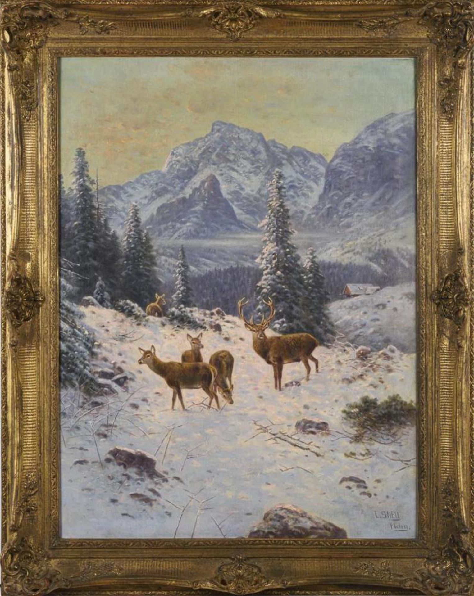 SKELL, Ludwig (1842 Obergünzburg - 1905 München). Rotwild im verschneiten Gebirge. - Bild 3 aus 4