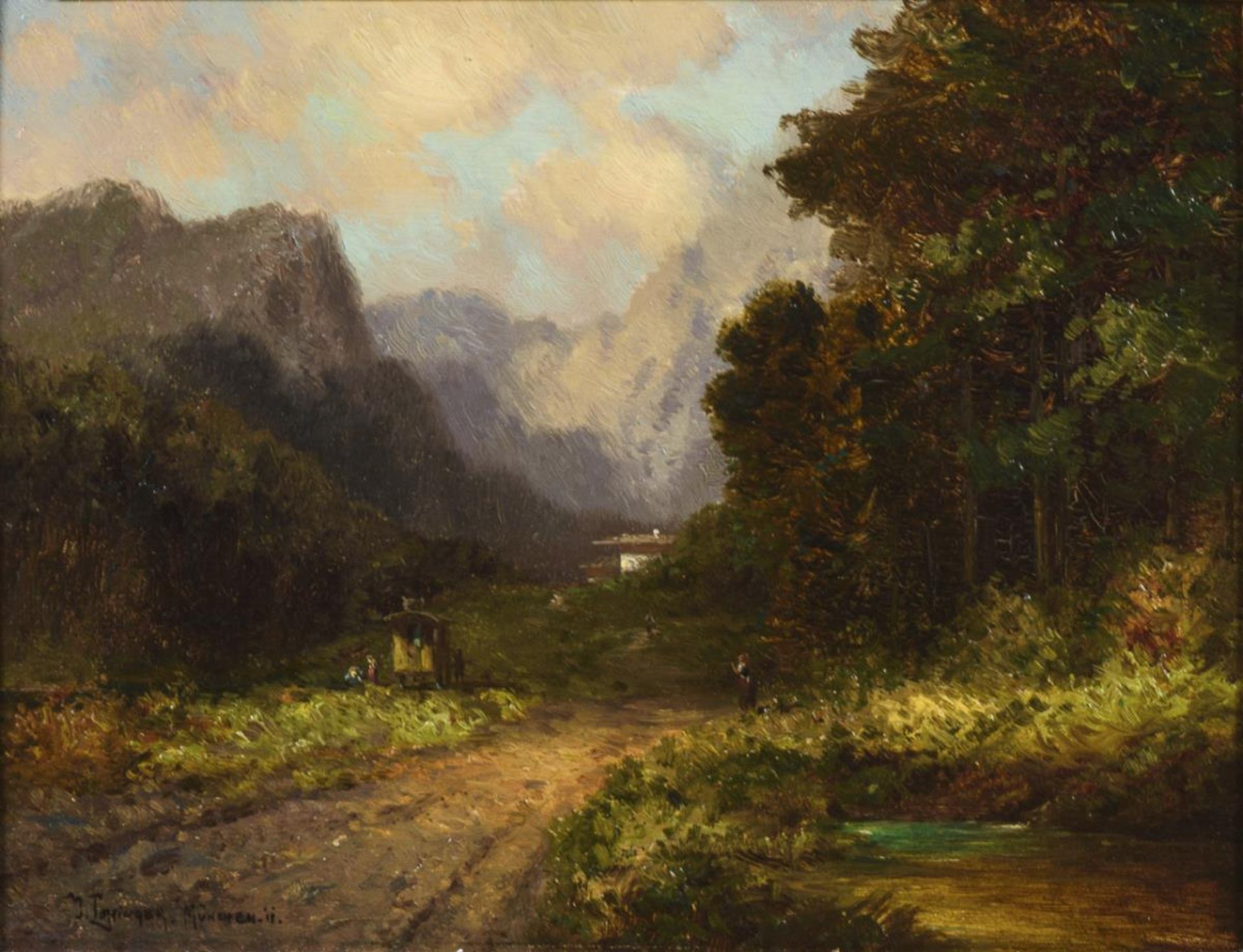 REICHERT, Carl (1836 München - 1918 Graz). Waldlandschaft mit Staffage.