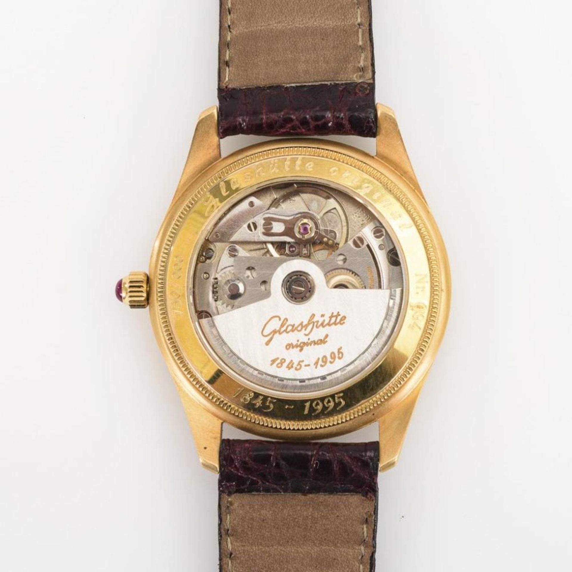 Goldene GLASHÜTTE ORIGINAL-Armbanduhr "Automatic 1845-1995" zum 150-jährigen Firmenjubiläum - Bild 5 aus 5