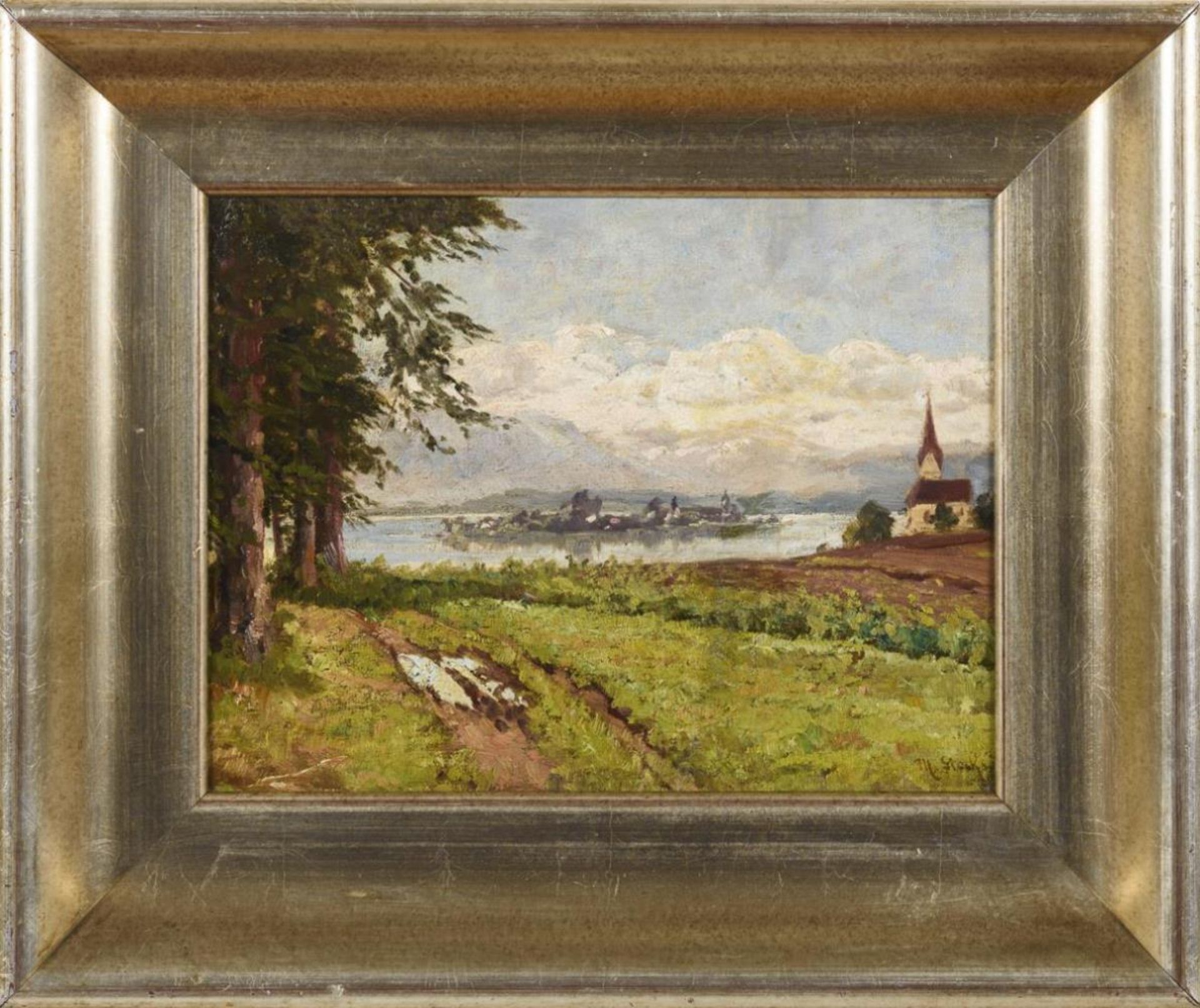 STOCKS, Minna (1846 Schwerin - 1928 Hinzenhagen). "Blick von Gstadt auf die Fraueninsel". - Bild 2 aus 3