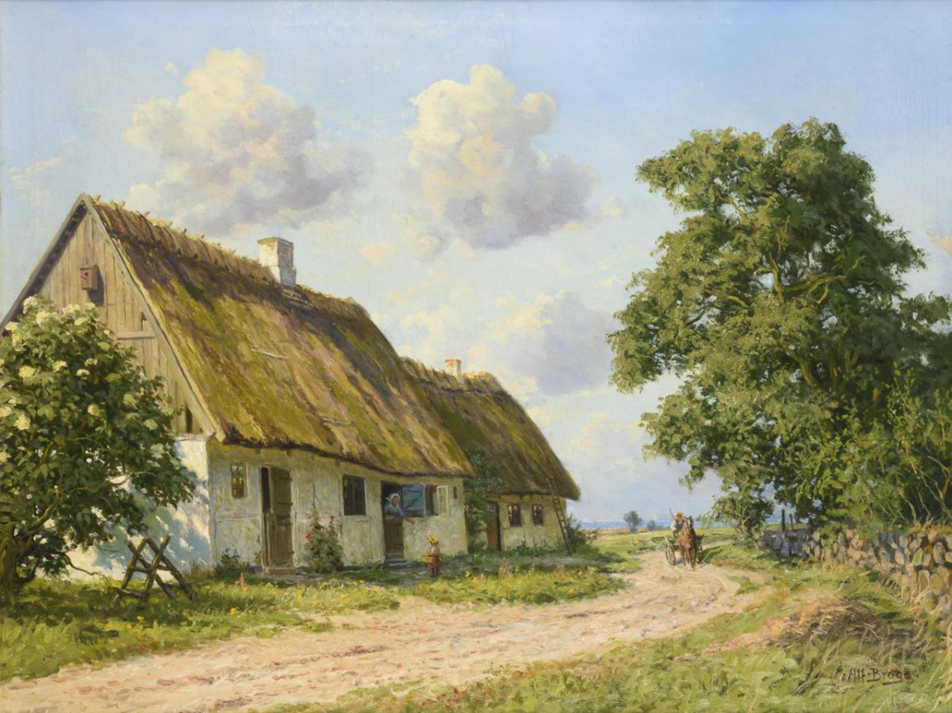 BROGE, Alfred (1870 Kopenhagen - 1955 Kopenhagen). Landschaft mit Bauernhaus.