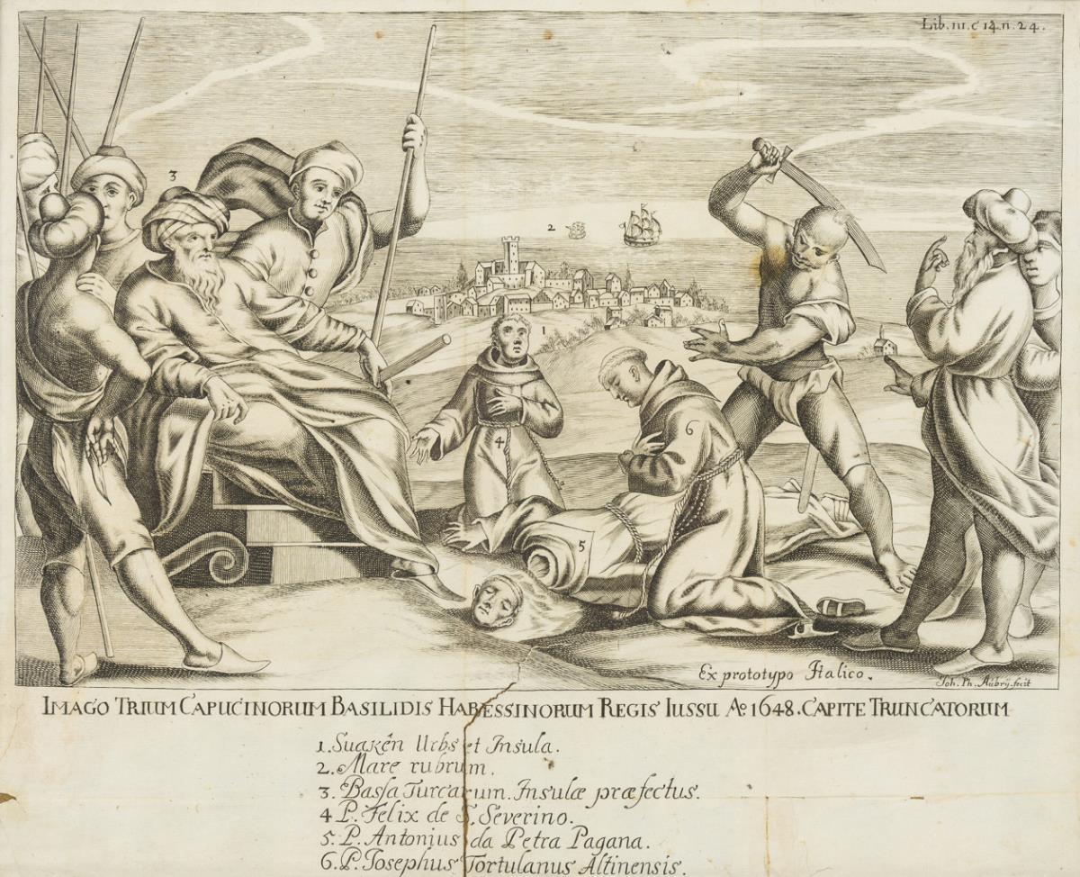 AUBRY, Johann Philipp (*ca. 1660). Historienbild: Enthauptung von drei Kapuzinern in Äthiopien.