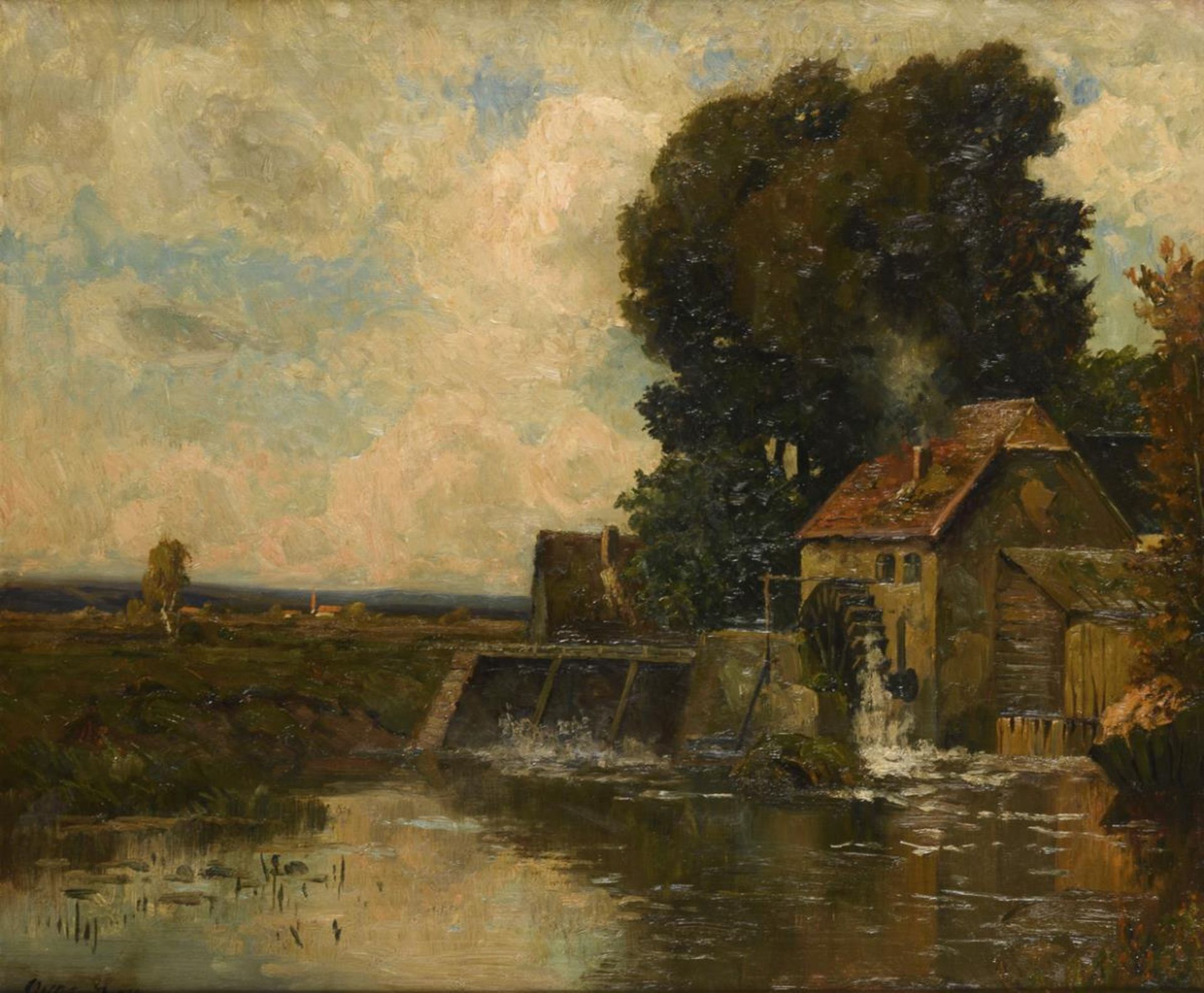 LEU, Oscar (1864 Düsseldorf - 1942 München). Landschaft mit Mühle.