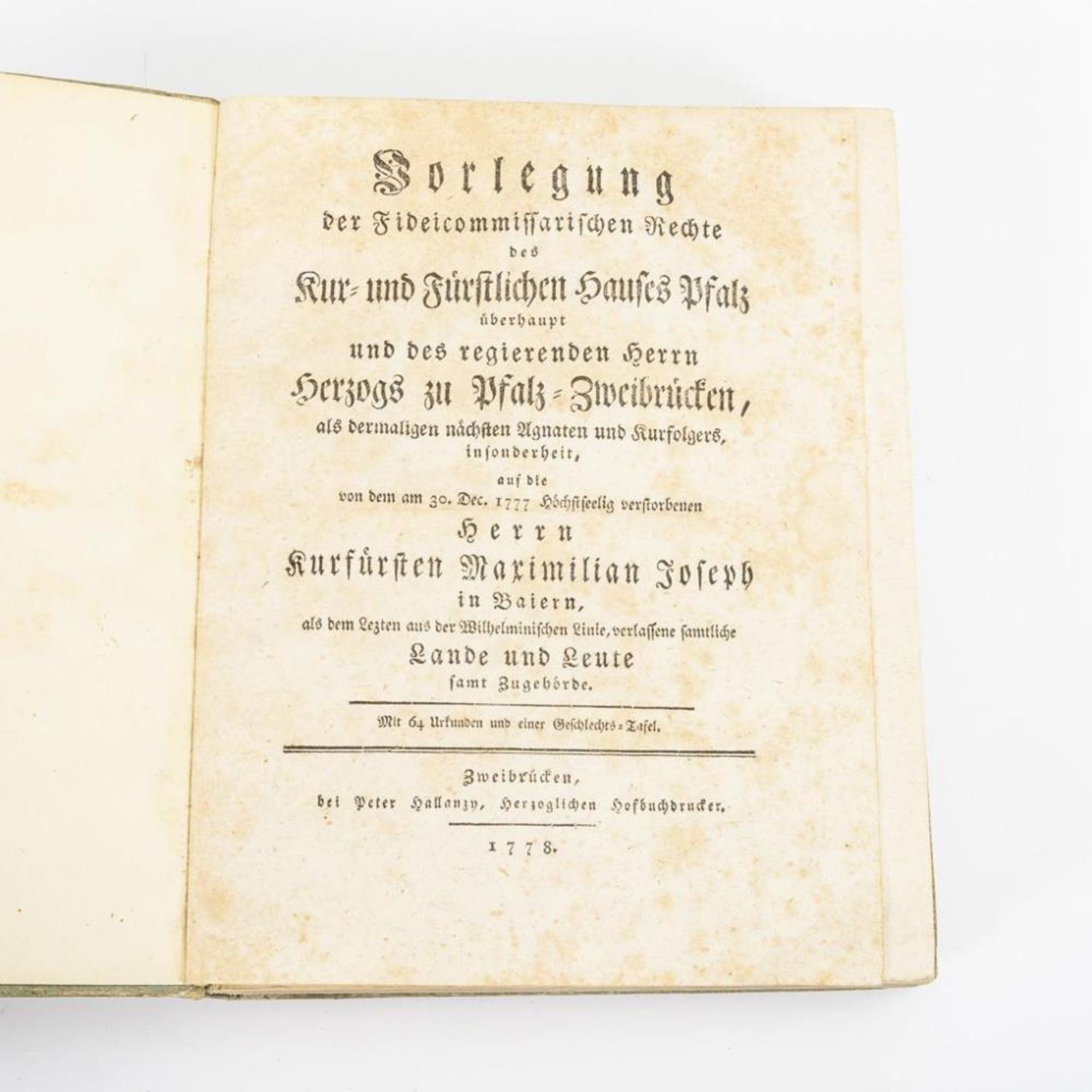 "Vorlegung der Fideicommissarischen Rechte des Kur- und Fürstlichen Hauses Pfalz"