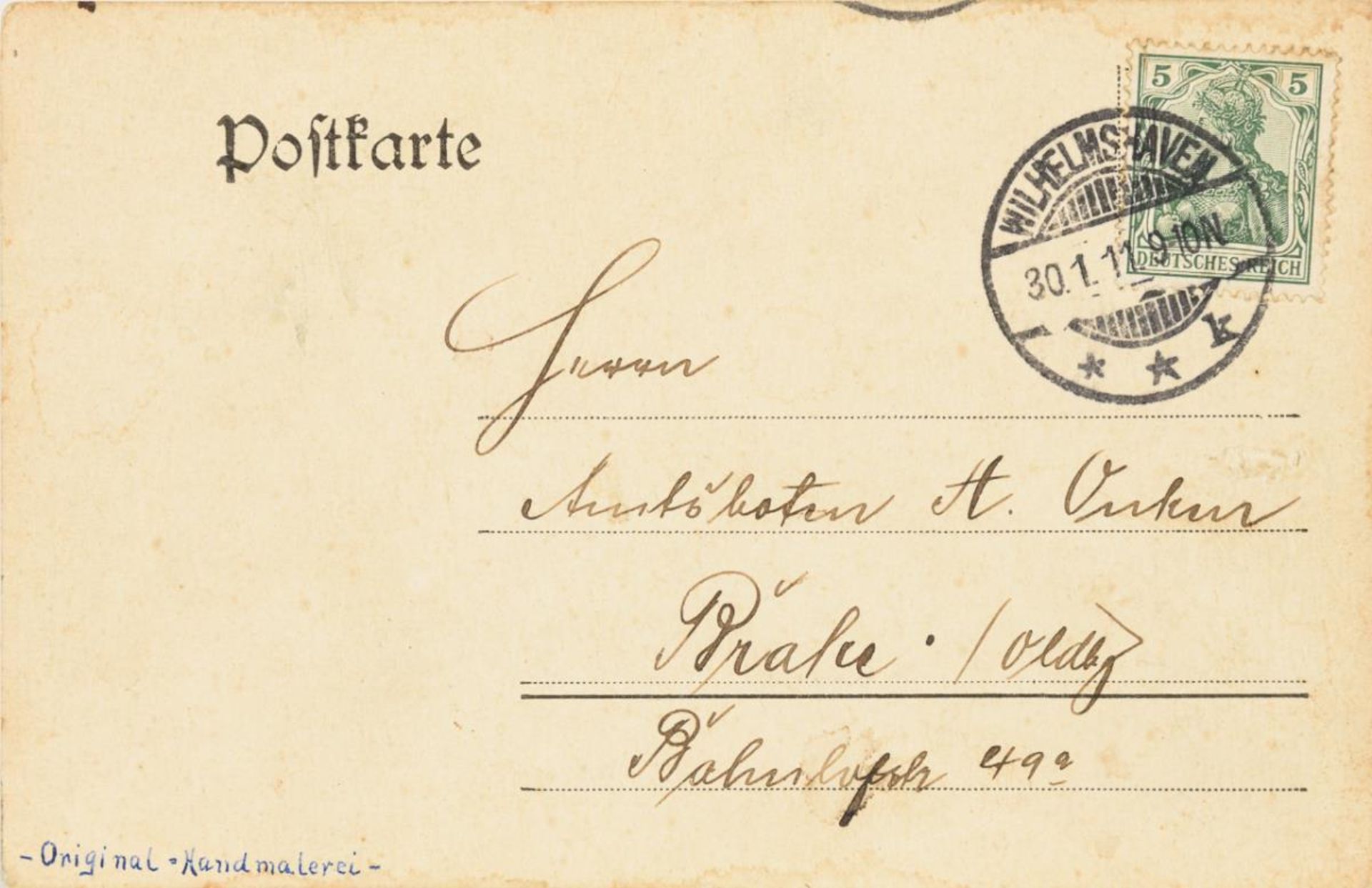 ONKEN, Carl Eduard (1846 Jever - 1934 Wien). Drei bemalte Postkarten. - Bild 2 aus 9