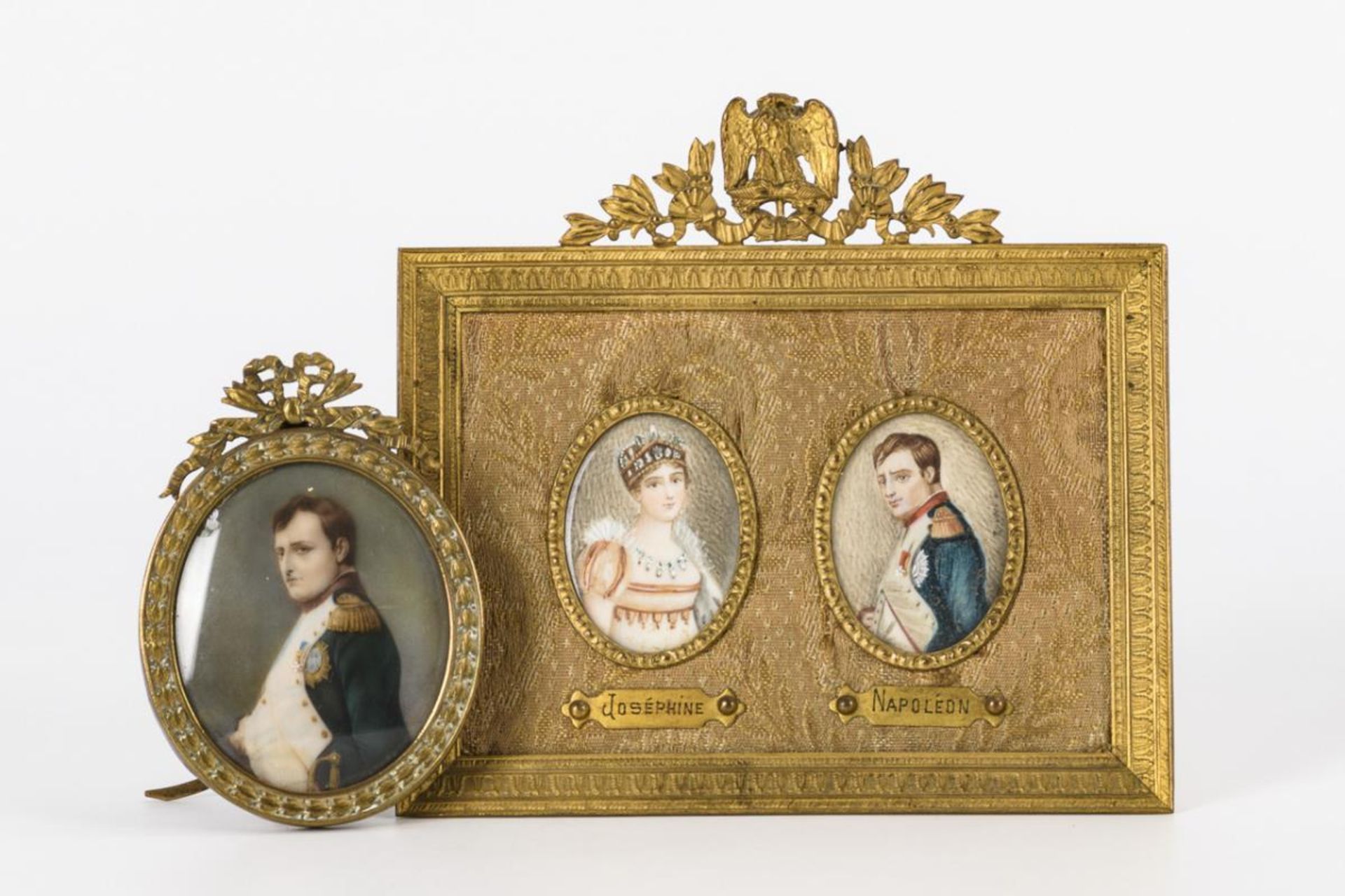 3 Miniaturen in 2 Rahmen: Napoleon und Napoleon mit Josephine