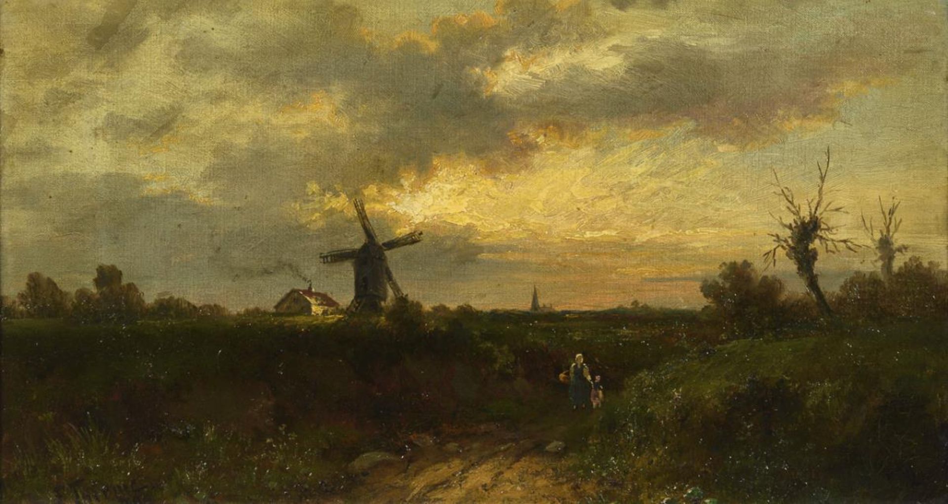 THIEME, Friedrich. Abendlandschaft mit Staffage.