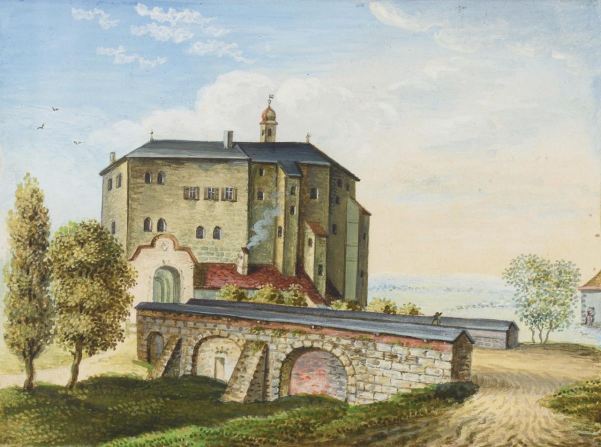 OBACH, Kaspar (1807 Zürich - 1868 Stuttgart). Zwei kleine Biedermeier Ansichten von Schlössern. - Bild 3 aus 5