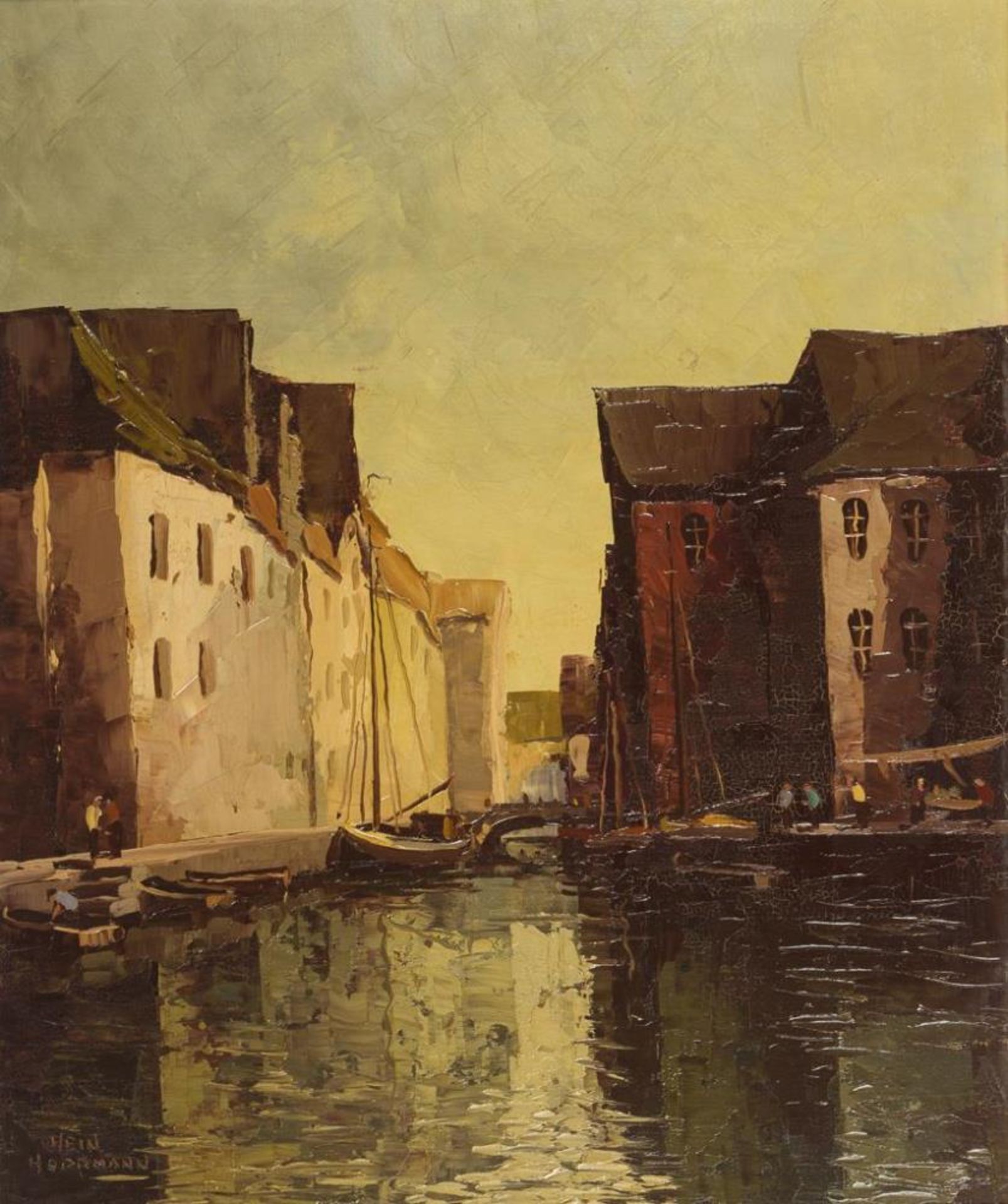 HOPPMANN, Hein (1901 Rheinberg - 1982). Stadtansicht mit Kanal.