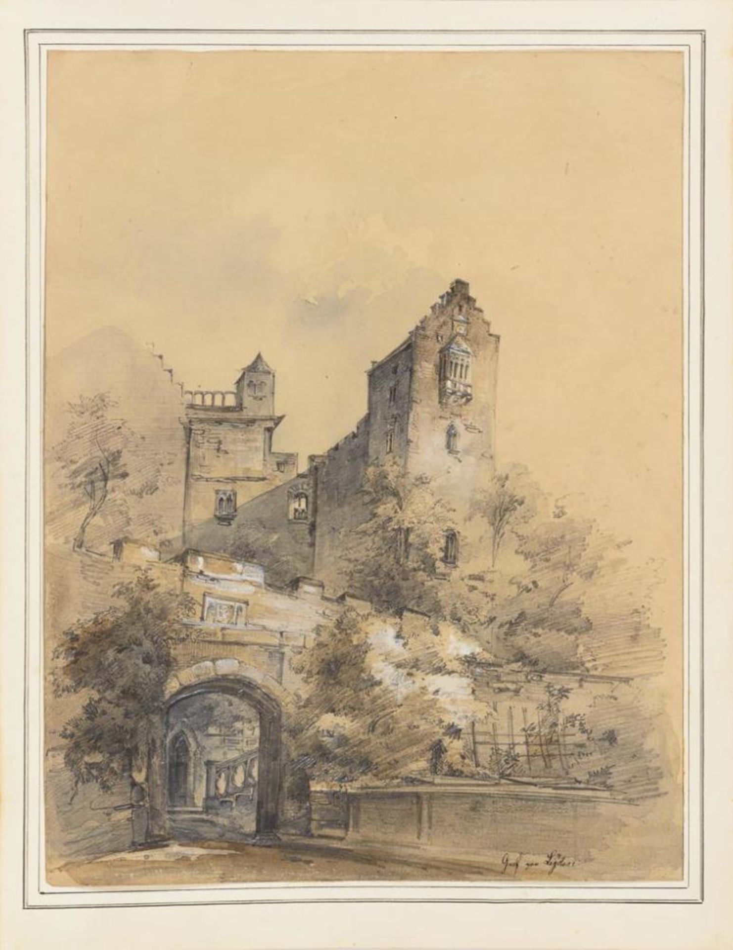 LEYDEN, Carl Graf von (1806 Kühbach - 1876 München). Zwei Aquarelle. - Bild 3 aus 5