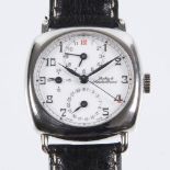 Armbanduhr: Carré Cambré mit zwei Zeitzonen in Silber.. DUBEY & SCHALDENBRAND.