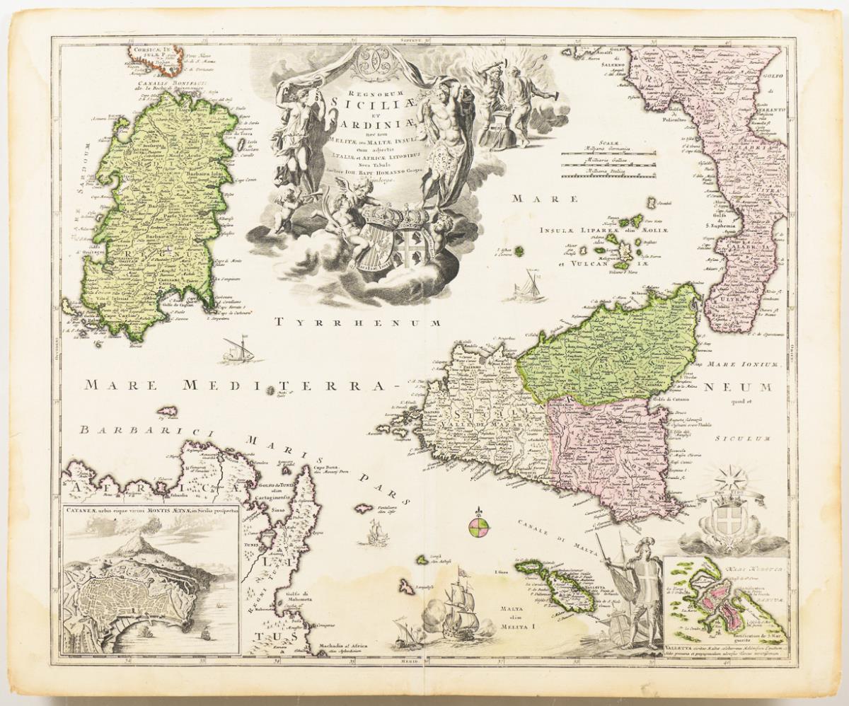 HOMANN, Johann Baptist (1664 Oberkammlach - 1724 Nürnberg). Landkarte von Sizilien und Sardinien.