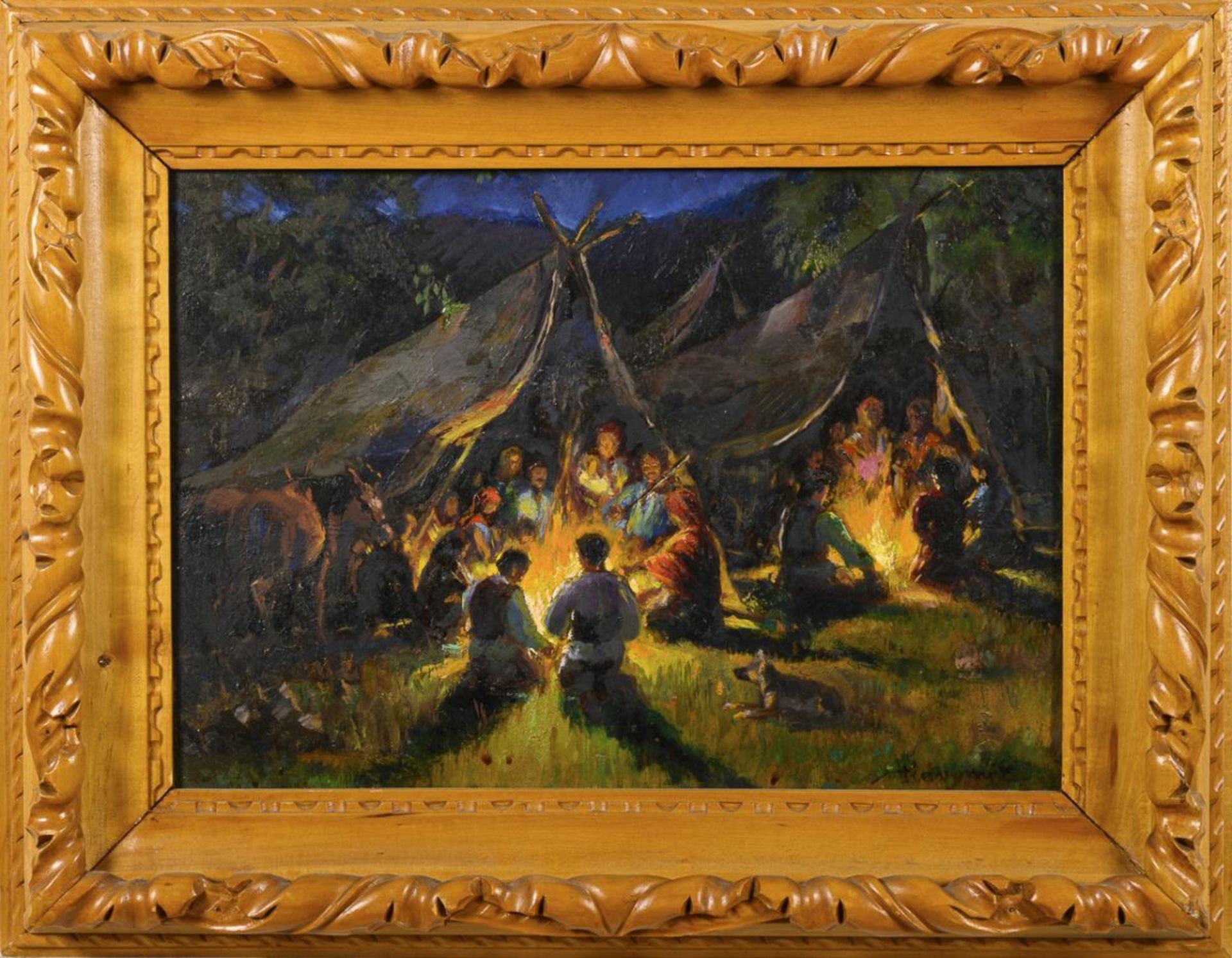 KÁSZONYI, Edgár (1900 - 1976). Genreszene mit Volk am Feuer. - Bild 2 aus 3