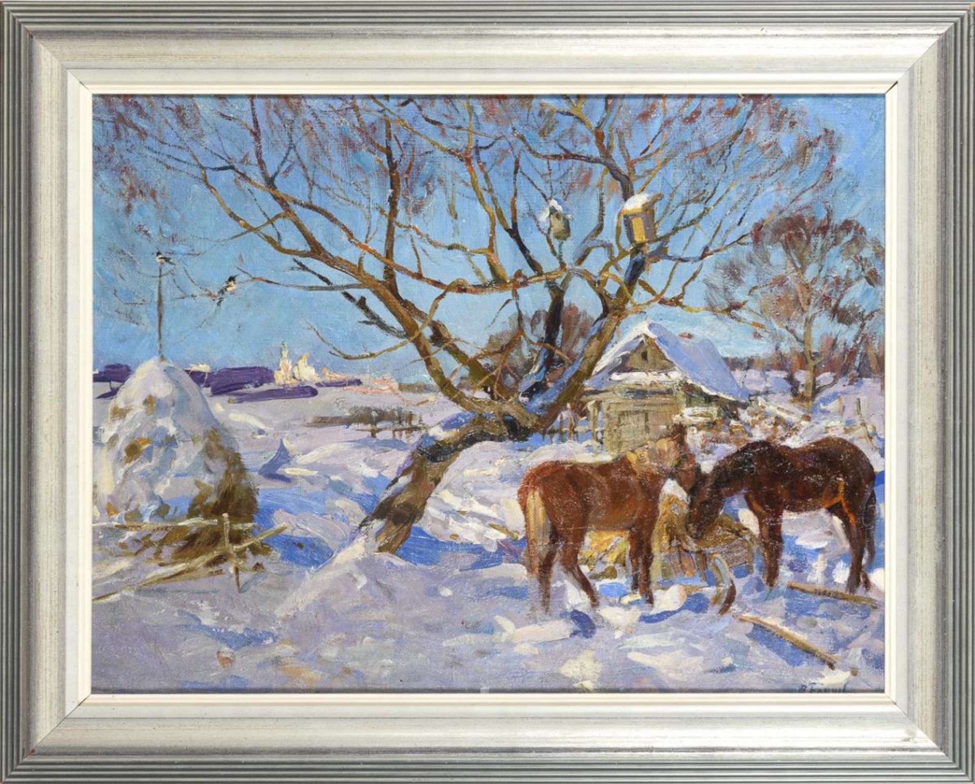 BLINOW, Viktor (блинов, Виктор) (* 1928 Smolensk). Winterbild mit Pferden. - Bild 2 aus 3