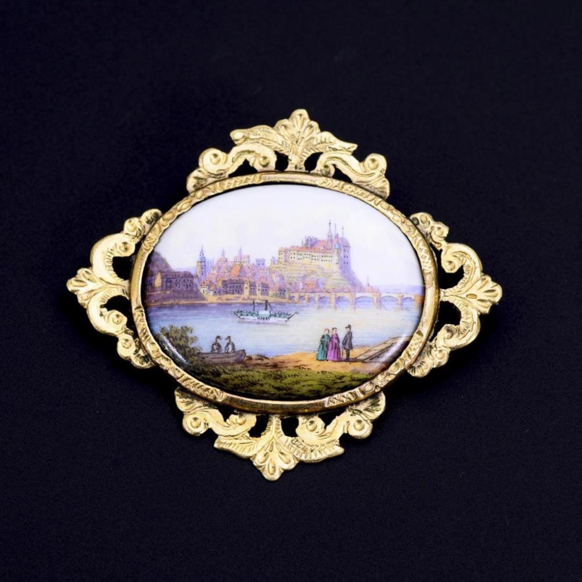 Meissen-Brosche mit Miniatur der Albrechtsburg Meissen 2. H. 19. Jh.