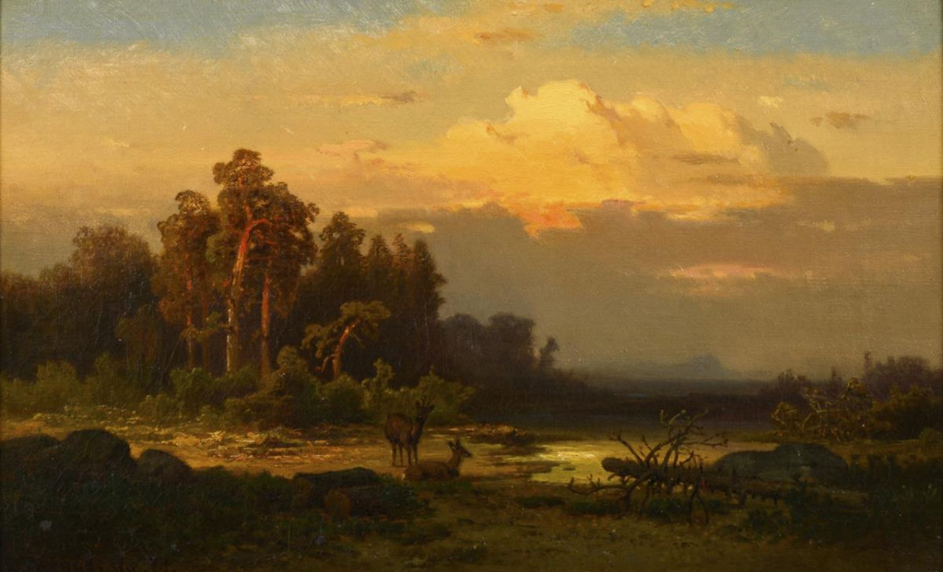 CARMIENCKE, Dedo (1840 Kopenhagen - 1907 Berlin). "Abendlandschaft - Motiv aus Schlesien".