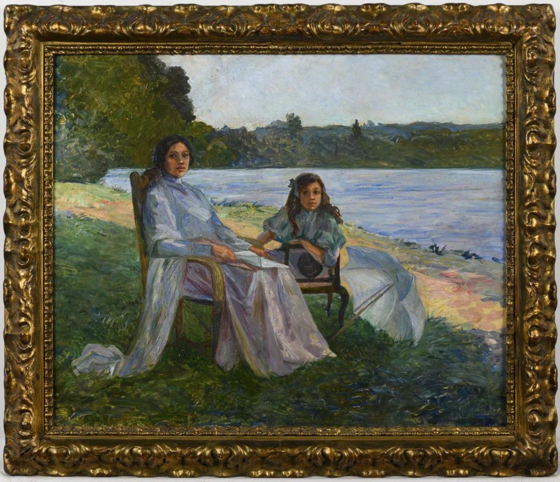 MASCART, Paul zugeschrieben (1874 - 1958). Mutter und Tochter am See. - Bild 3 aus 4