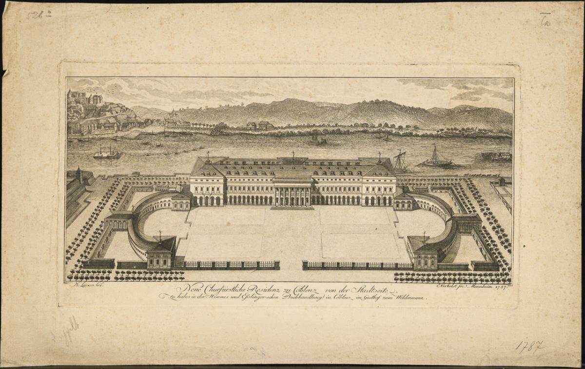 VERHELST, Egid der Jüngere (1733 Ettal - 1804 Mannheim). Ansicht des Schlosses zu Koblenz.