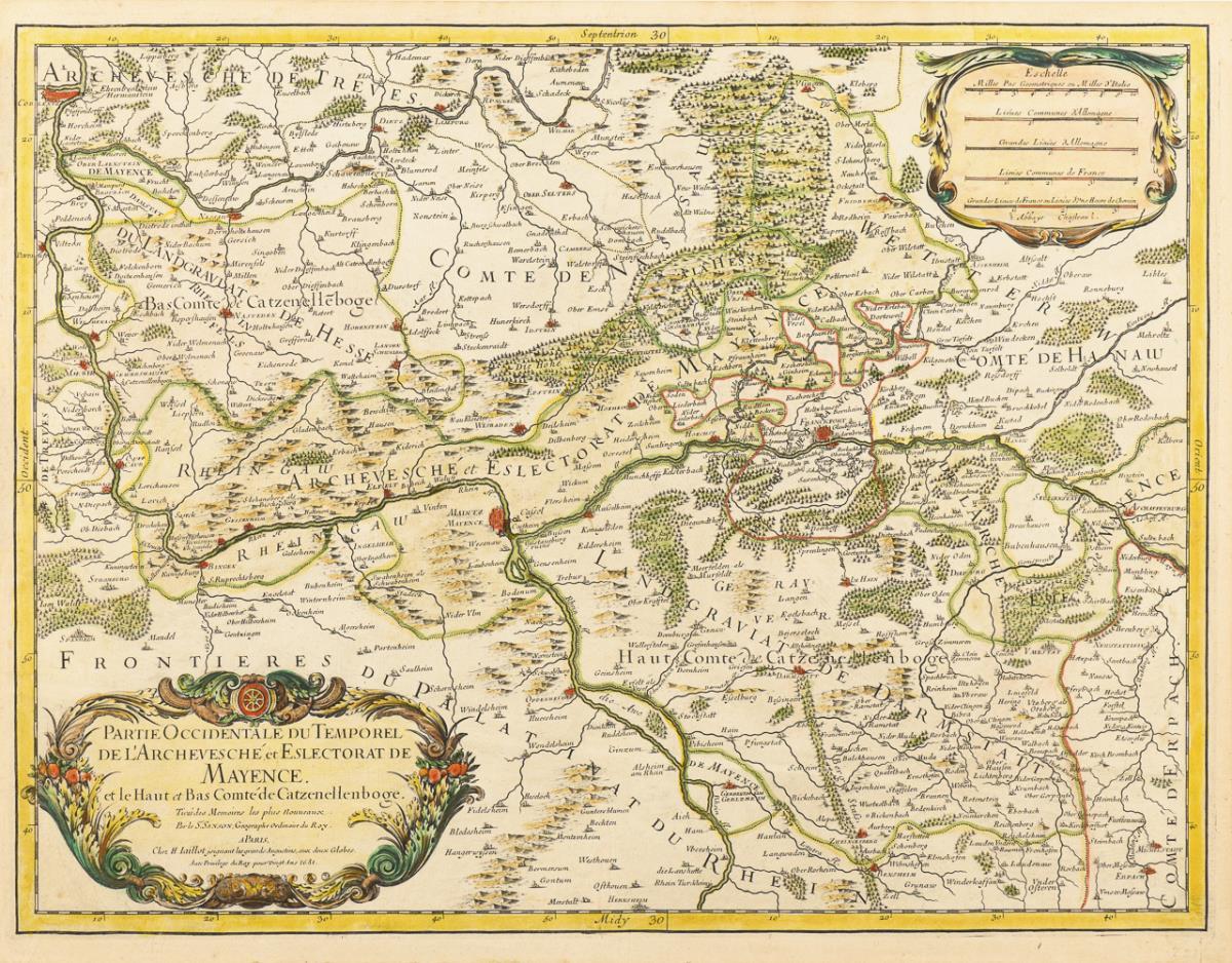 SANSON, Nicolas der Ältere (1600 Abbeville - 1667 Paris). Landkarte des Erzbistums Mainz und Umgebun
