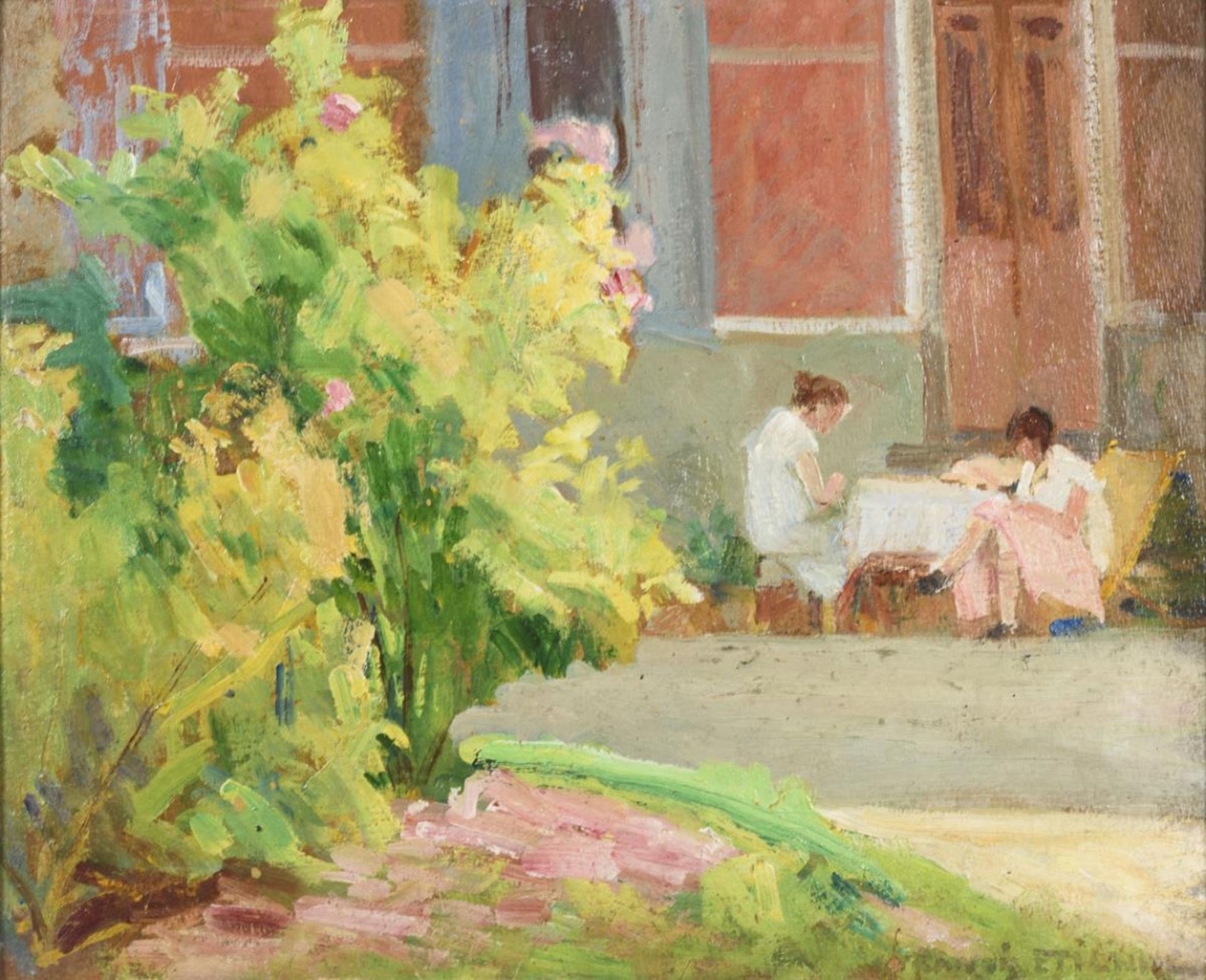 ÉTIENNE, Francis-Paul (1874 Dole - 1960). Frühstück im Garten.