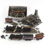 Eisenbahn-Konvolut mit 2 Loks, 4 Wagen und Schienen. Märklin, Bing & Issmayer.