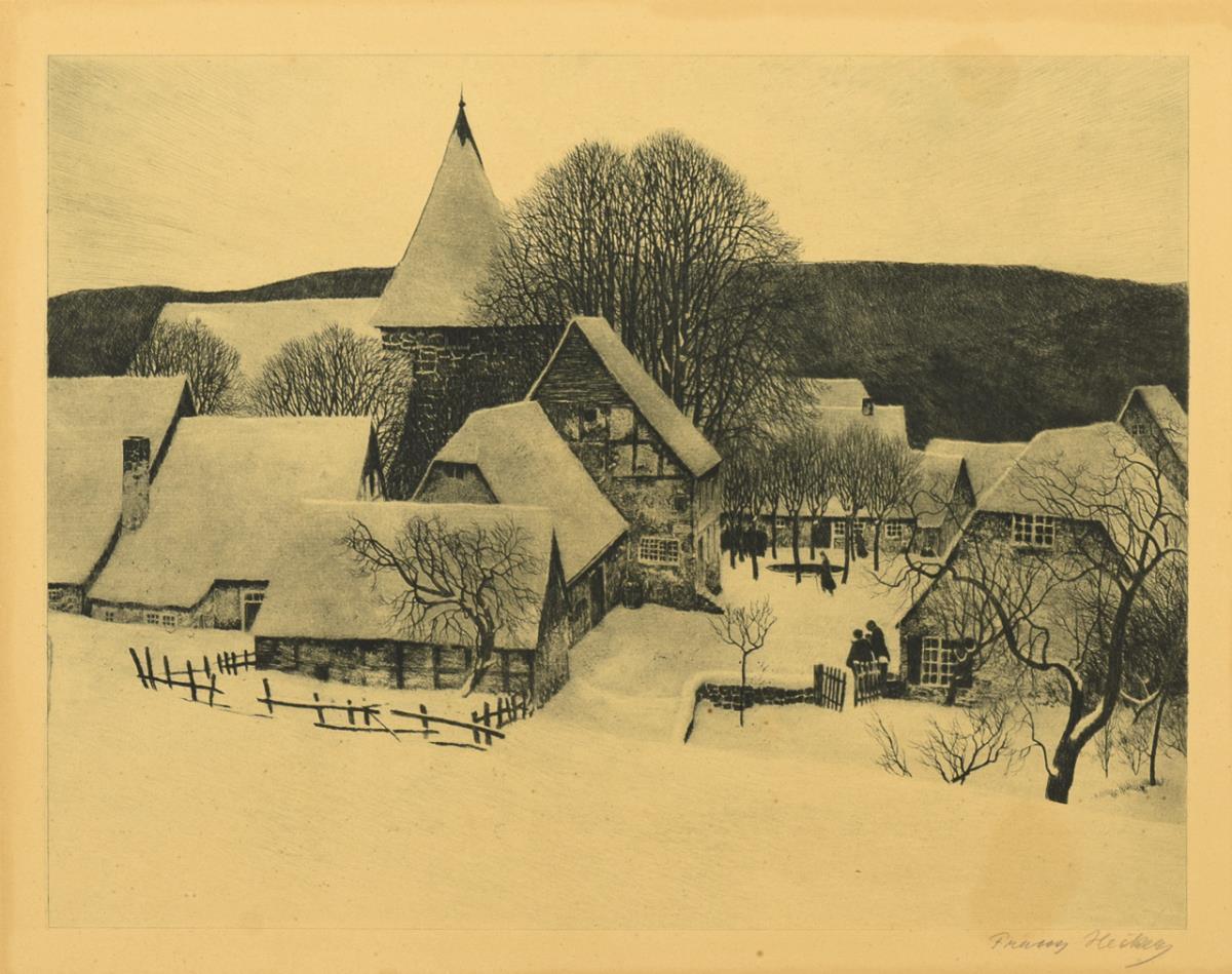 HECKER, Franz (1870 Bersenbrück - 1944 Osnabrück). Winterliche Dorfansicht.
