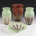 3 Vasen und grüne Schale "Ikora". WMF.