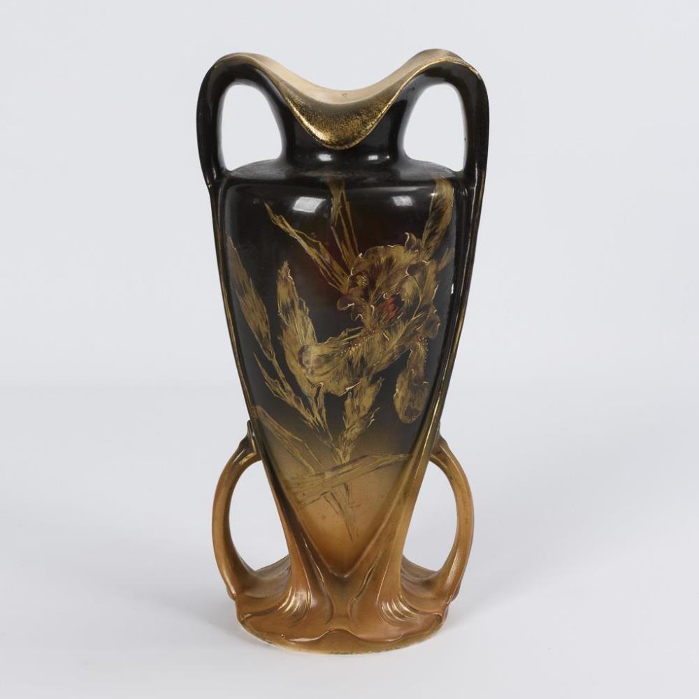 Jugendstil-Vase mit Irisblüte. Franz Anton Mehlem / Bonn.