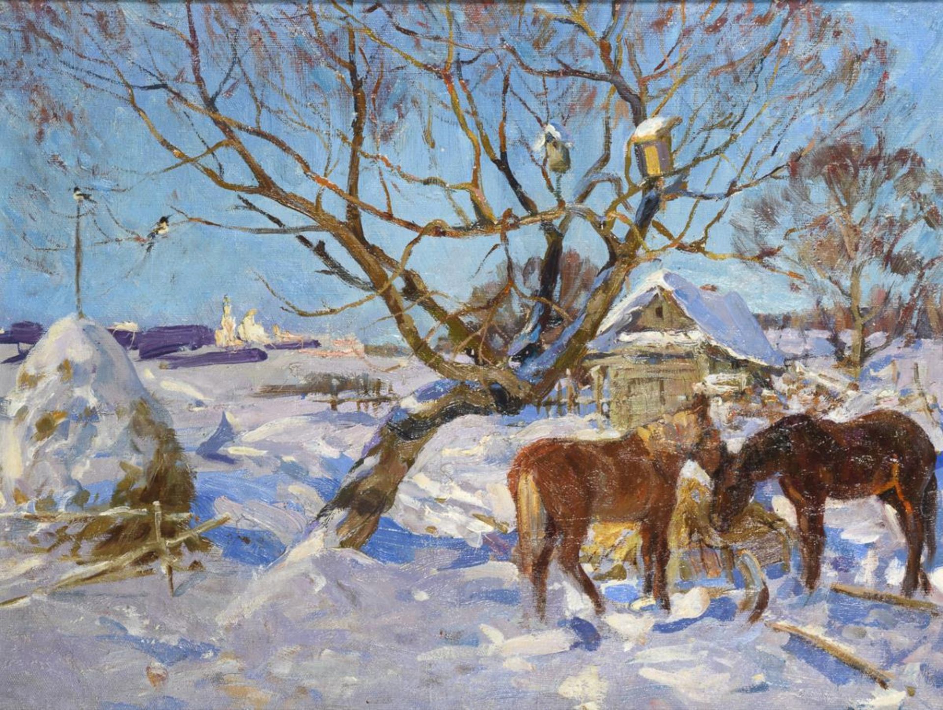 BLINOW, Viktor (блинов, Виктор) (* 1928 Smolensk). Winterbild mit Pferden.