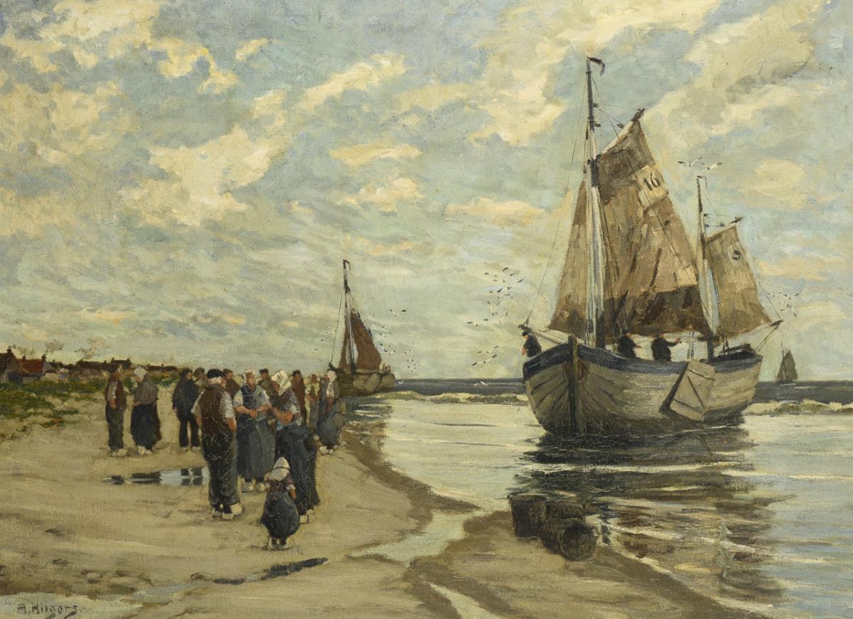 HILGERS, Adolf (1896 Düsseldorf - 1959 ebd.). Fischer am Strand.