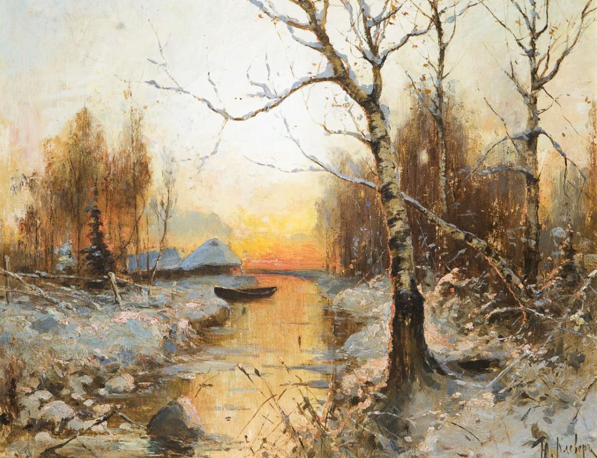 RUSSISCHER MALER ENDE 19. JAHRHUNDERT. Romantische Winterlandschaft im Abendlicht.