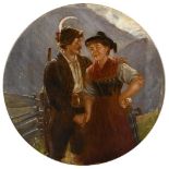 PRÖLSS, Friedrich (1855 Dresden - 1934 München). Dirndl mit Jäger.